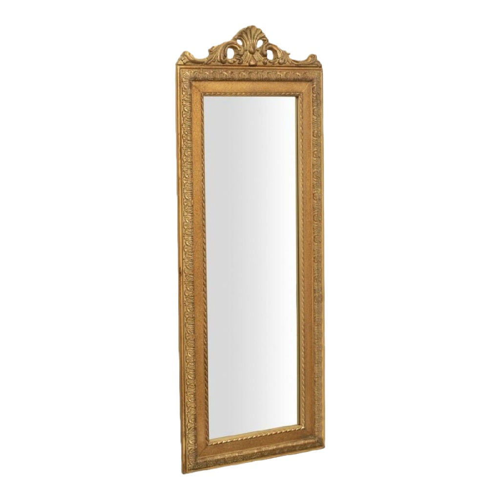 Espejo de pared rectangular con marco dorado tallado